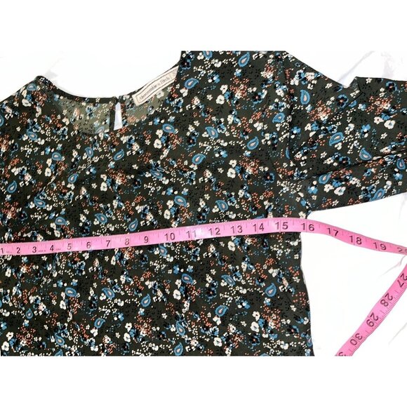 Abercrombie & Fitch Black & Blue Floral Long Sleeve Tunic Border Women's Dress S - Picture 7 of 10